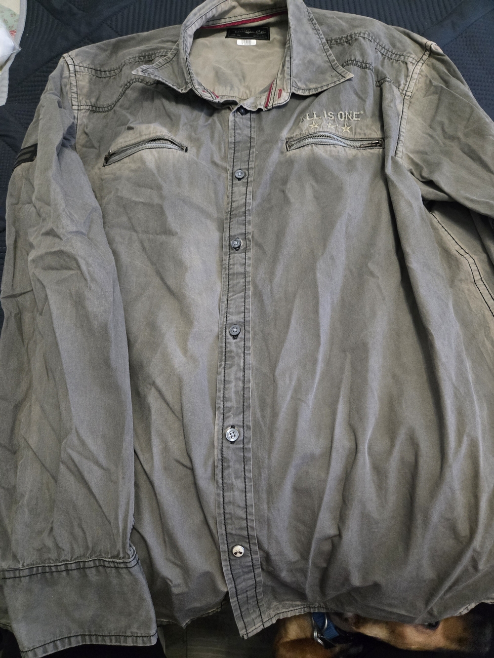 Hard Rock Cafe Men's Gray Lightweight Button-Up Shirt Jacket